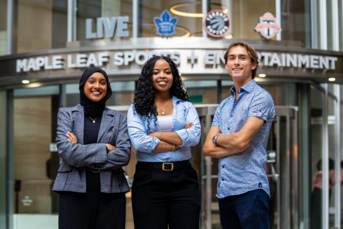 From left, Schulich students Afreen Jeelani, Hanna Mengistu and Nicholas Rebelo